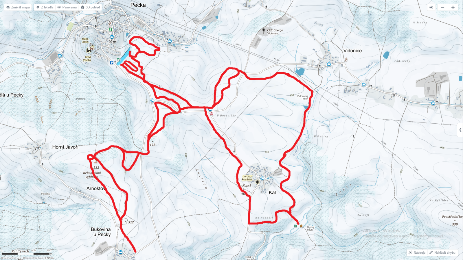 Mapa běžeckých tratí